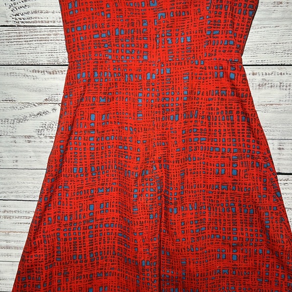 Anthropologie Tabitha Strapless Dress Red and Blue Pattern Size 8 - Picture 10 of 13